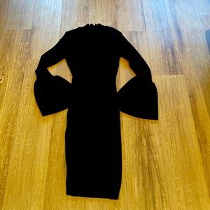 NWOT black sweater dress with mock neck and bell sleeves